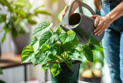 Outdoors golden pothos watering