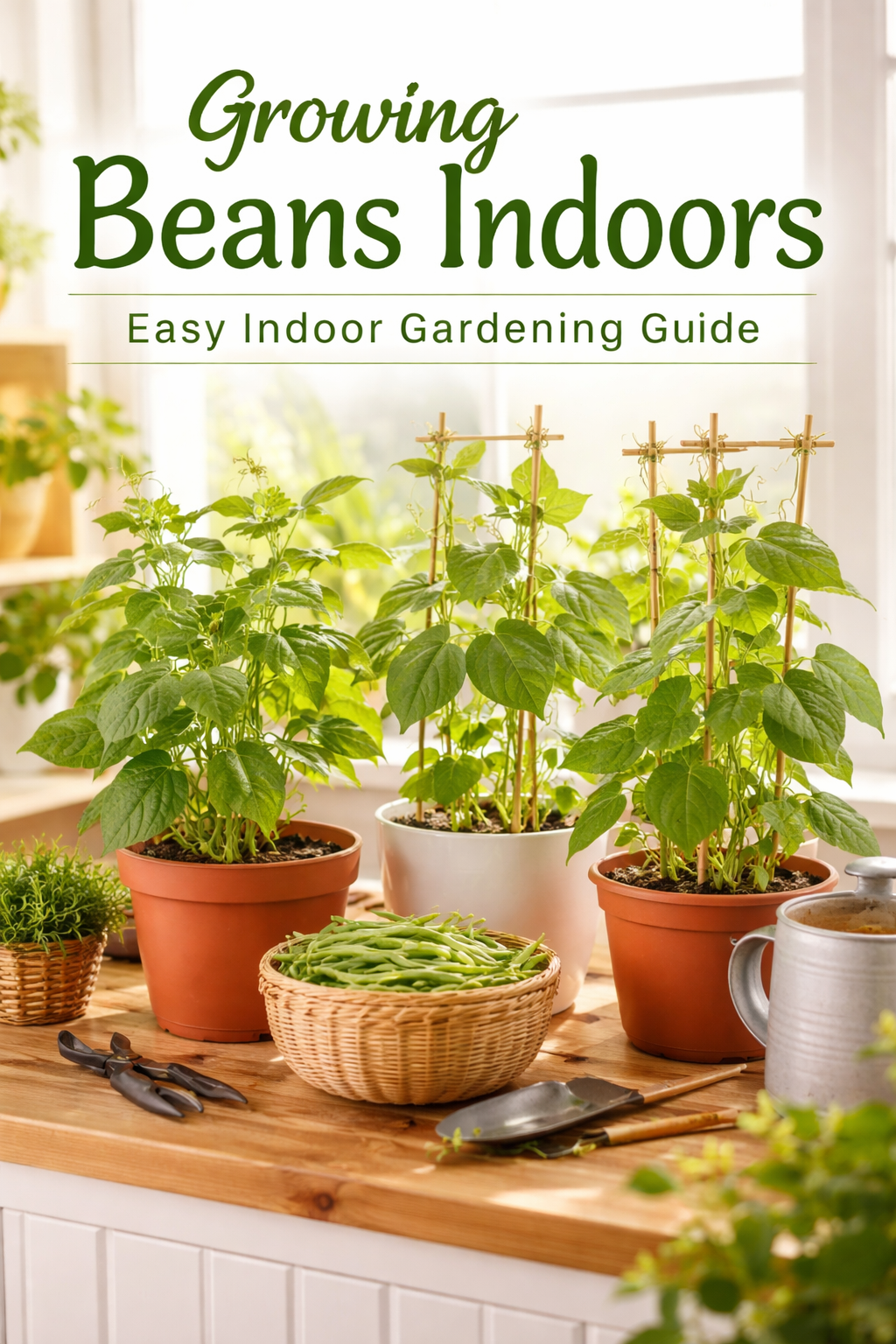 Growing beans indoors in sunlight