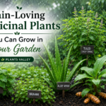 Rainy garden of medicinal plants